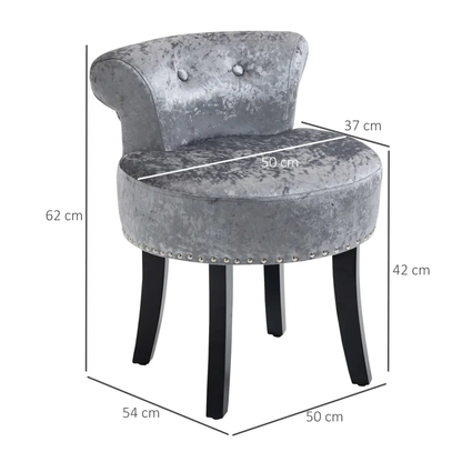 Dressing Table Stool Vanity Seat w/ Rubber Wood Legs Bedroom - Grey by HOMCOM