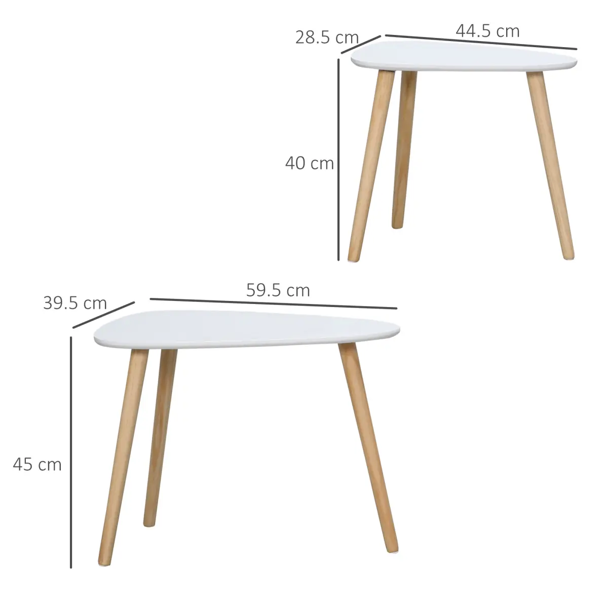 Side Table Set of 2 Nested Coffee Table W/ Solid Wood Legs Living Room White by Unbranded