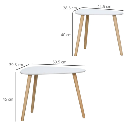 Side Table Set of 2 Nested Coffee Table W/ Solid Wood Legs Living Room White by Unbranded