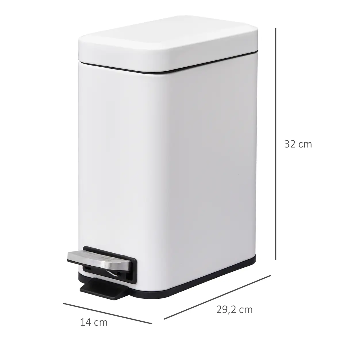 5L Rectangular Steel Pedal Bin White by HOMCOM