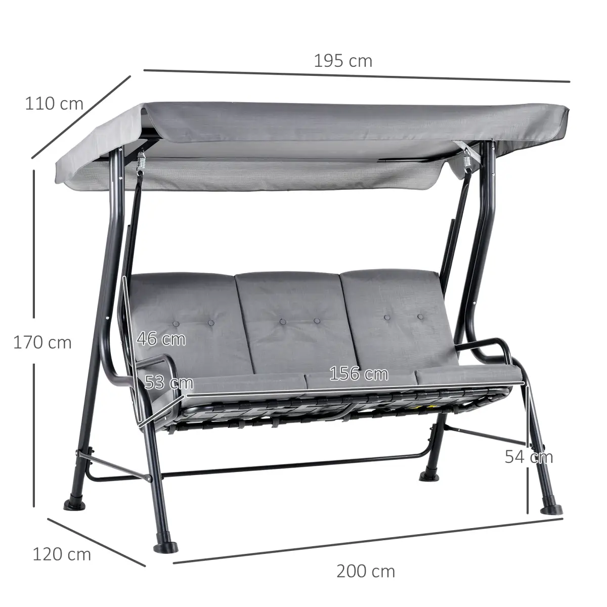 3 Seater Swing Chairs Thick Padded Seat Hammock Canopy Bench Bed - Grey by Outsunny