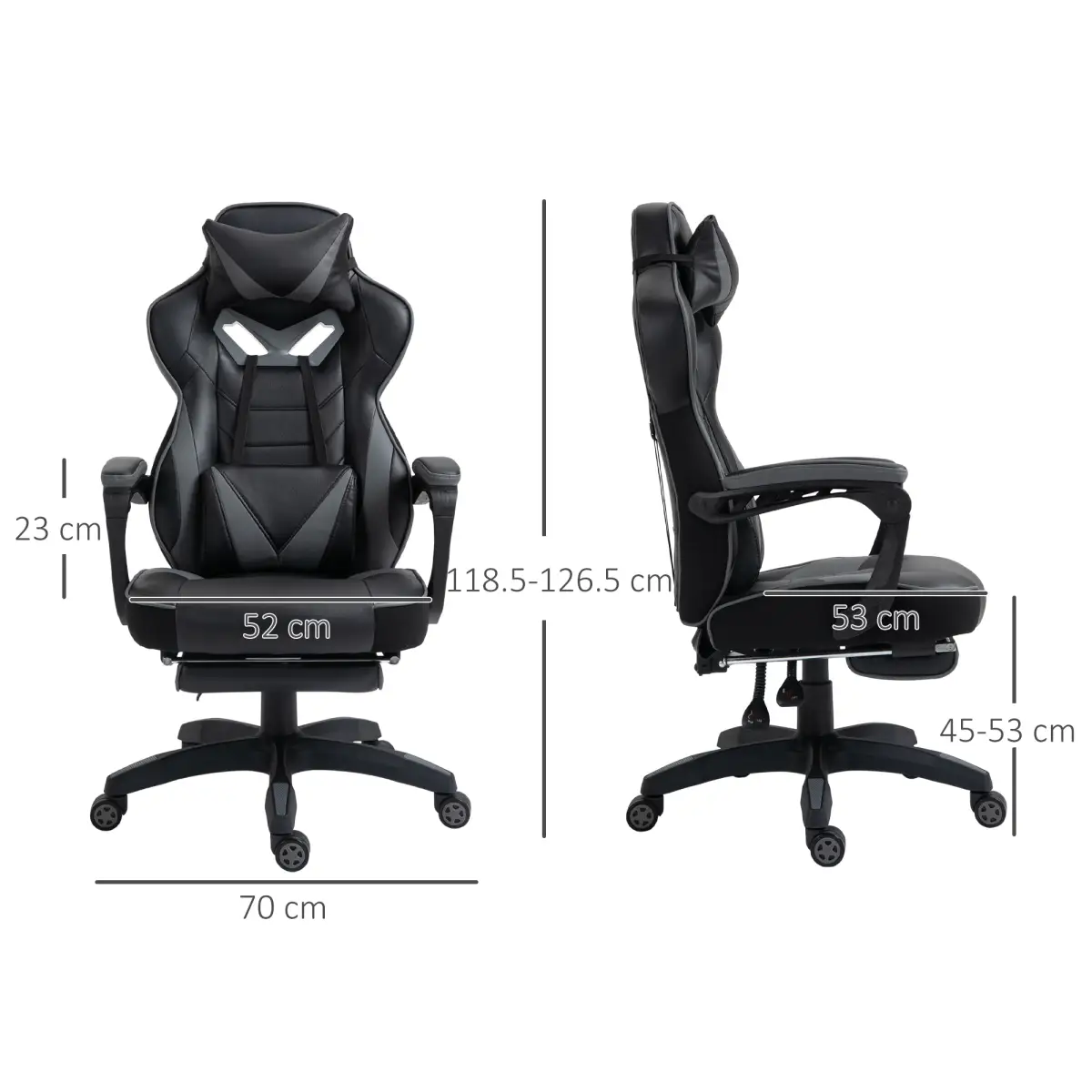 Gaming Chair Ergonomic Reclining w/ Manual Footrest Wheels Stylish Office Grey by Vinsetto