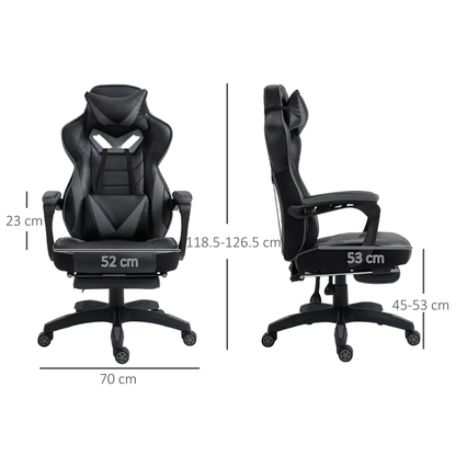 Gaming Chair Ergonomic Reclining w/ Manual Footrest Wheels Stylish Office Grey by Vinsetto