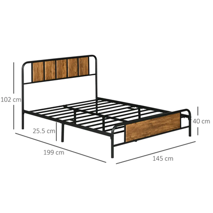 Double Bed Frame Steel Bed Base with Headboard 145 x 199cm Brown by HOMCOM