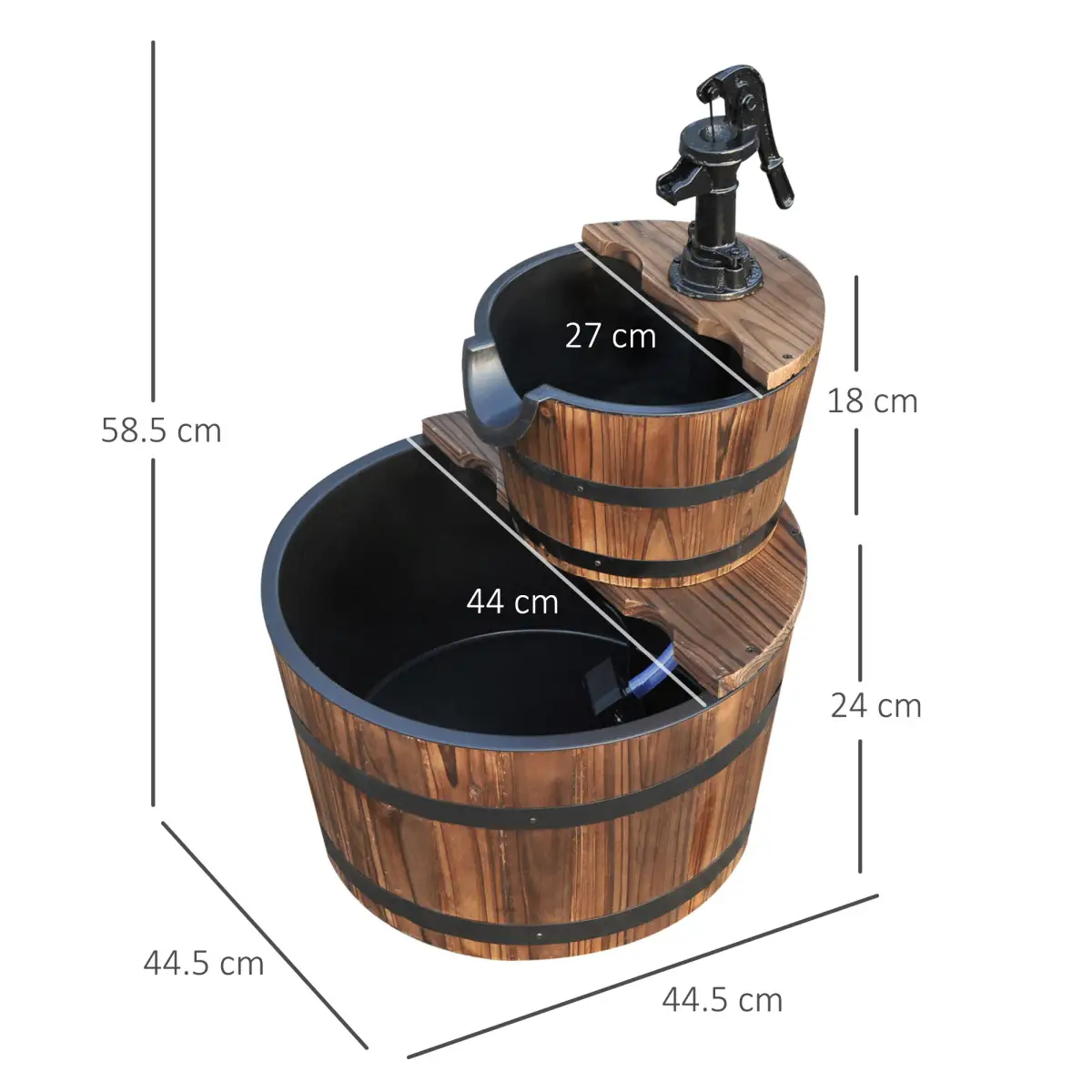Wooden Water Pump Fountain, 2 Tier-Fir Wood/Steel by Outsunny