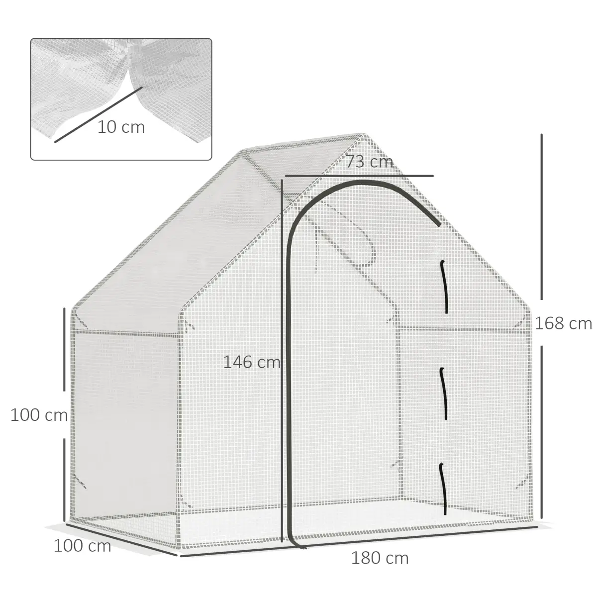 Walk-In Greenhouse Vegetable Plant Window Roll-Up 180 x 100 x 165cm, White by Outsunny