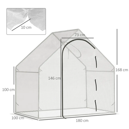 Walk-In Greenhouse Vegetable Plant Window Roll-Up 180 x 100 x 165cm, White by Outsunny