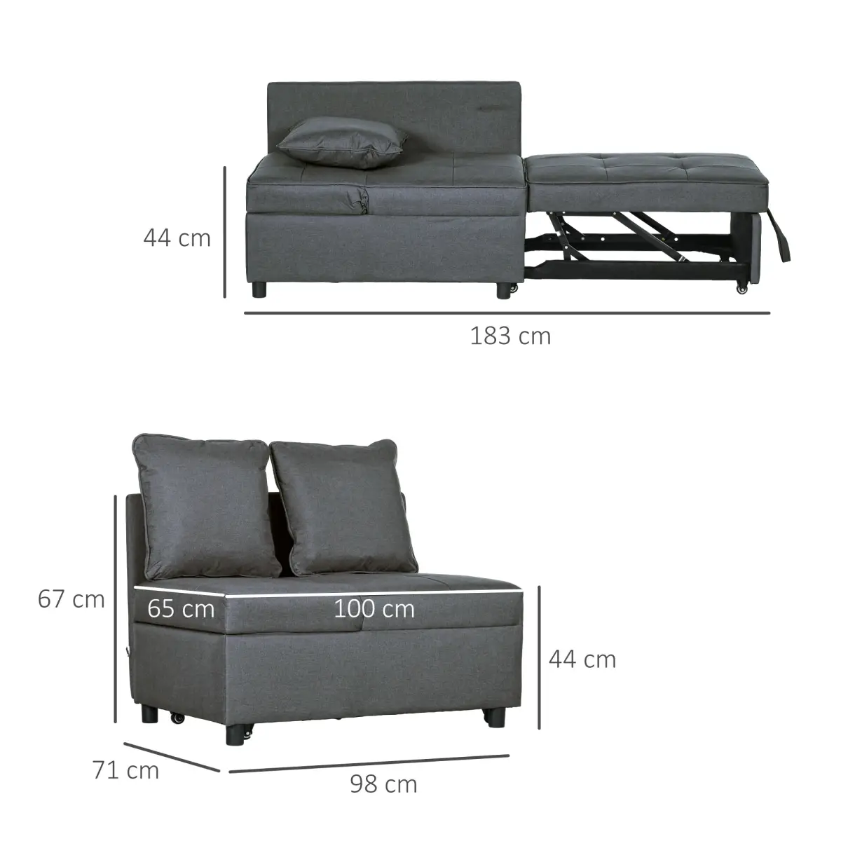 HOMCOM Folding Sleeper Sofa Bed Chair with Pillows, Pocket, Grey by HOMCOM