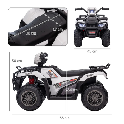 HOMCOM 12V Electric Quad Bike for Kids w/ LED Headlights, Music - White by HOMCOM