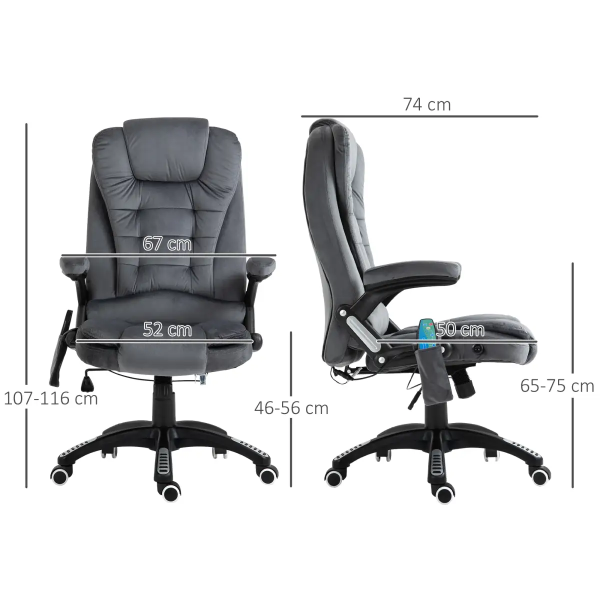 Executive Reclining Chair w/ Heating Massage Points Relaxing Headrest Grey by Unbranded