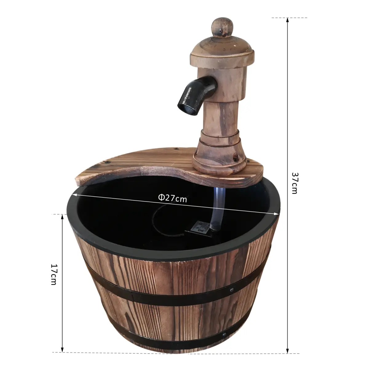 Outsunny Barrel Water Pump Fountain Rustic Wood Electric Water Feature Garden by Outsunny
