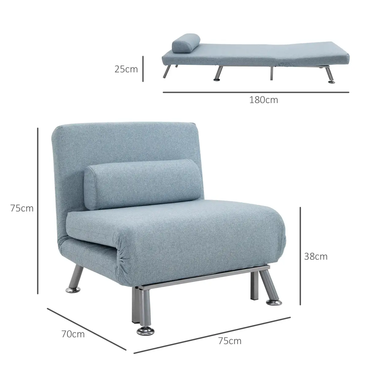 Single Folding 5 Position Convertible Sleeper Chair Sofa Bed Blue by HOMCOM