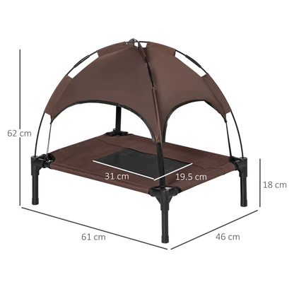 61 cm Elevated Pet Bed Dog Cot Tent with Canopy Instant Shelter Outdoor Brown by PawHut