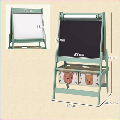AIYAPLAY Kids Easel with Paper Roll, Blackboard, Whiteboard, Storage, Green by AIYAPLAY