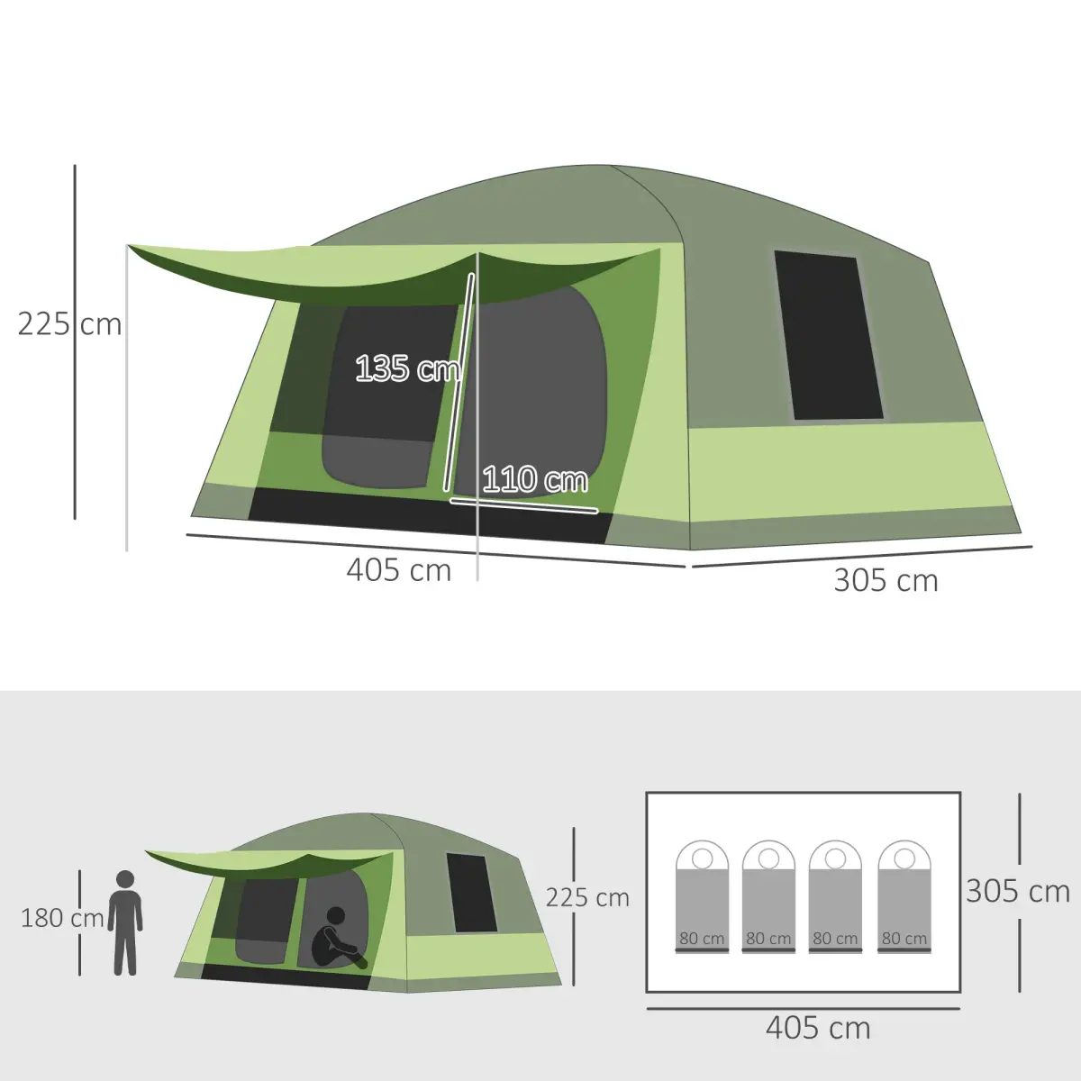 Two Room Dome Tent Camping Shelter w/ Porch and Portable Carry Bag Outsunny by Unbranded