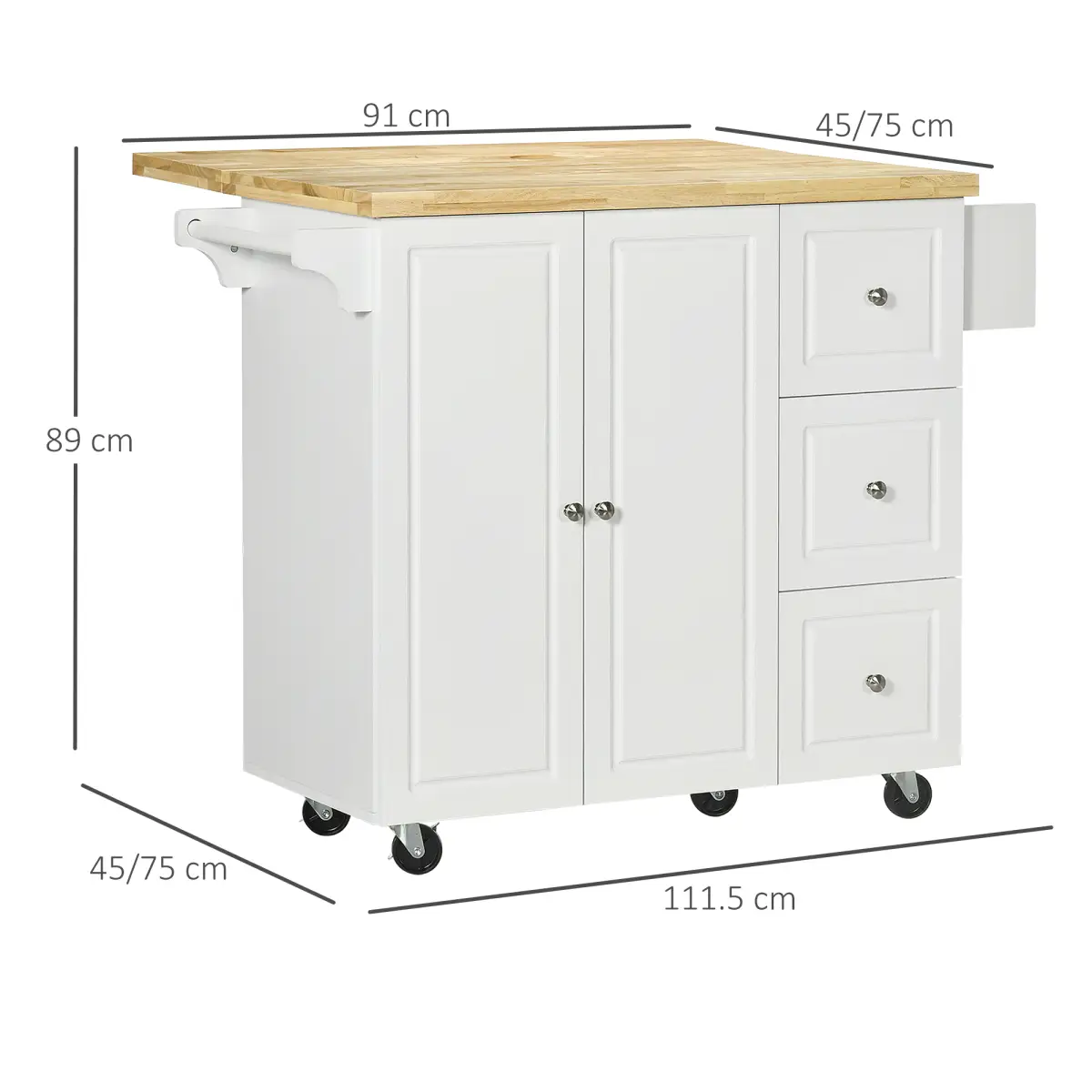 Drop-Leaf Kitchen Island on Wheels Utility Storage Cart with Drawers & Cabinet by Unbranded