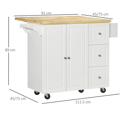 Drop-Leaf Kitchen Island on Wheels Utility Storage Cart with Drawers & Cabinet by Unbranded