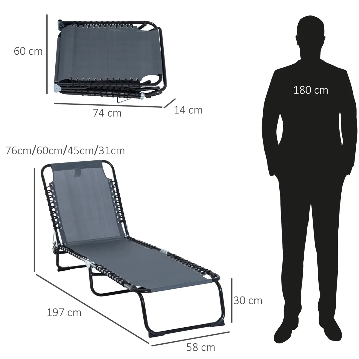 Foldable Sun Lounger Deck Beach Reclining Seat Bed Garden Chair Outsunny by Unbranded