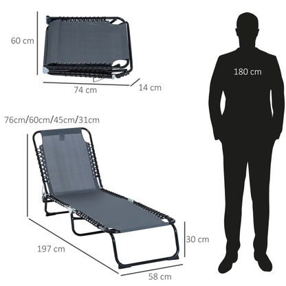 Foldable Sun Lounger Deck Beach Reclining Seat Bed Garden Chair Outsunny by Unbranded