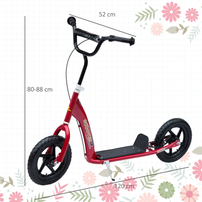 Push Scooter Teen Kids Stunt Bike Ride On with 12" EVA Tyres, Red HOMCOM by Unbranded