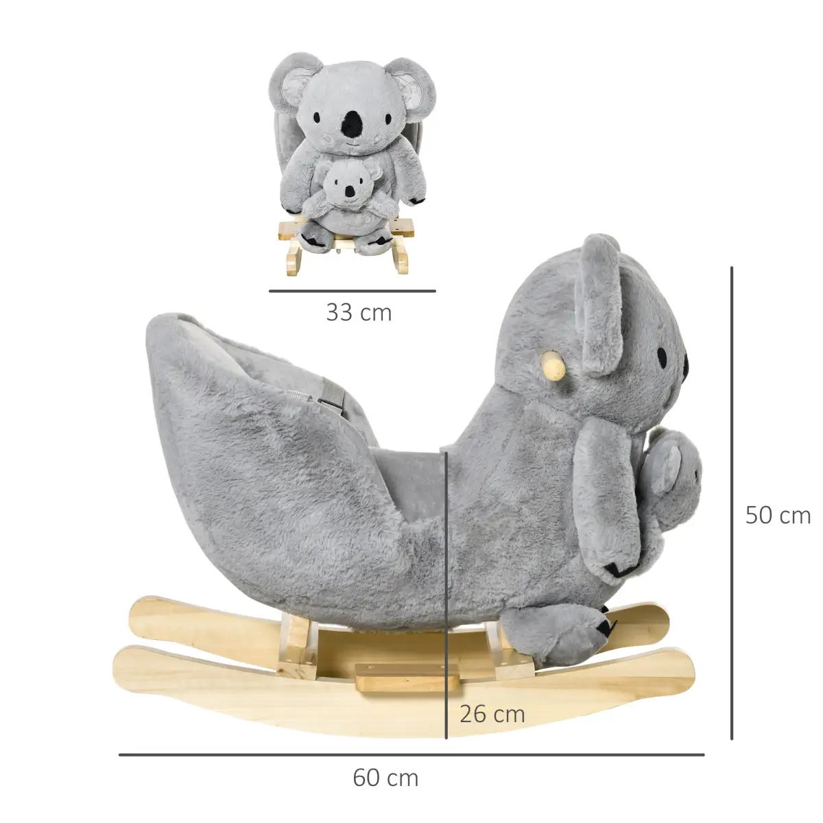 Kids Plush Ride-On Rocking Horse Koala-shaped Toy w/ Gloved Doll Grey by HOMCOM