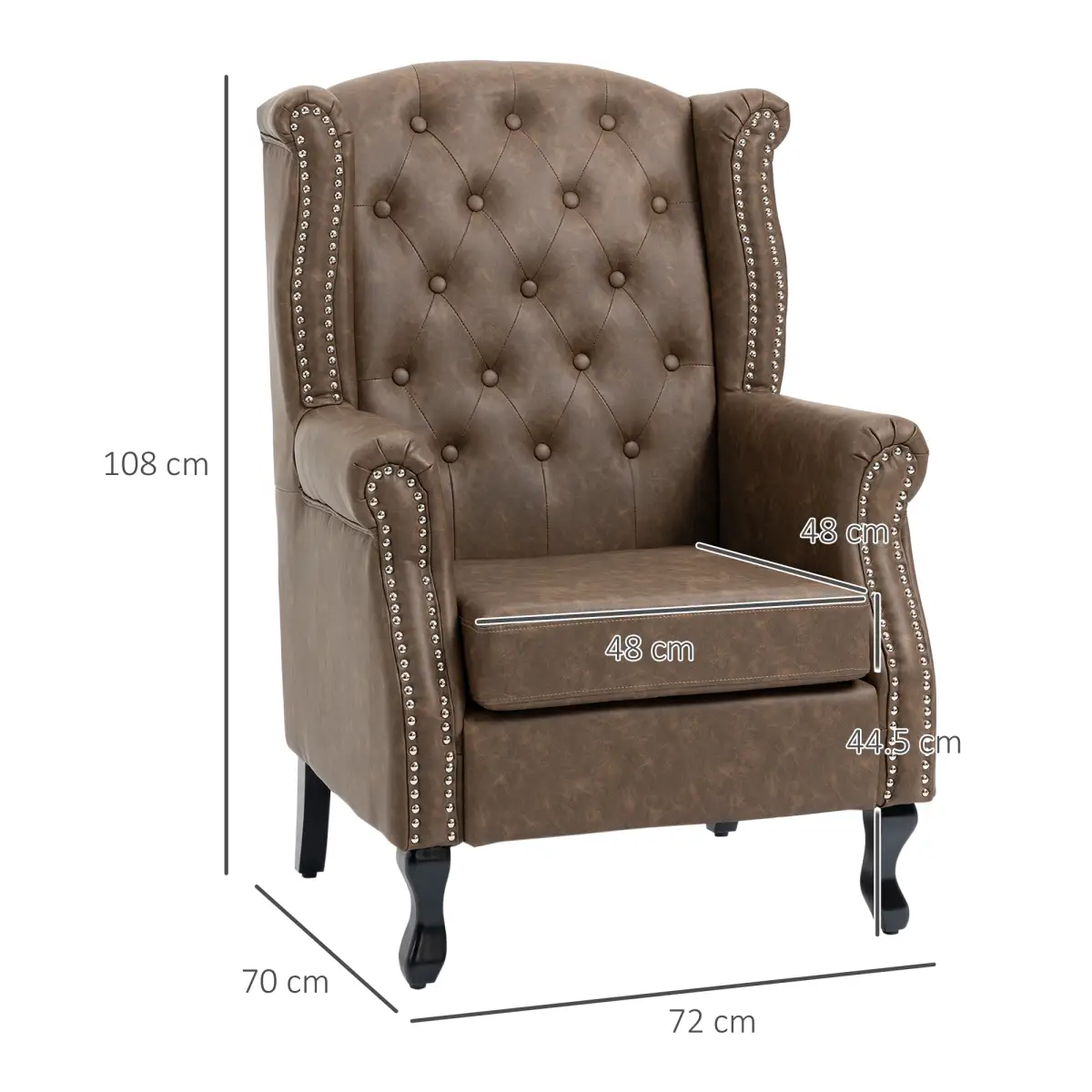 Chesterfield-style Wing Back Armchair Tufted Accent Chair Brown by HOMCOM