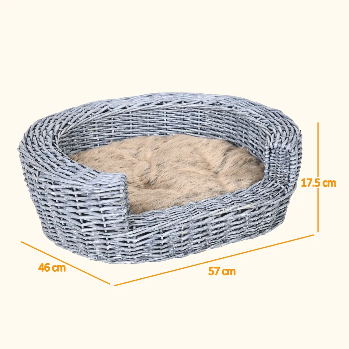 Elevated Dog Cat Couch Pet Basket Sofa Bed Wicker Willow Rattan Cushion Pawhut by Unbranded