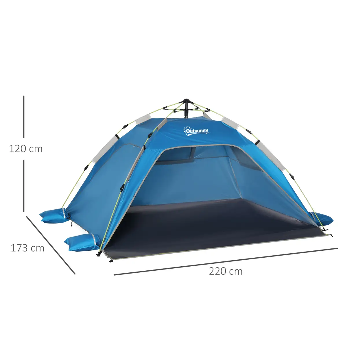 2 Man Pop-up Beach Tent Sun Shade Shelter Hut w/ Windows Door Blue Outsunny by Unbranded