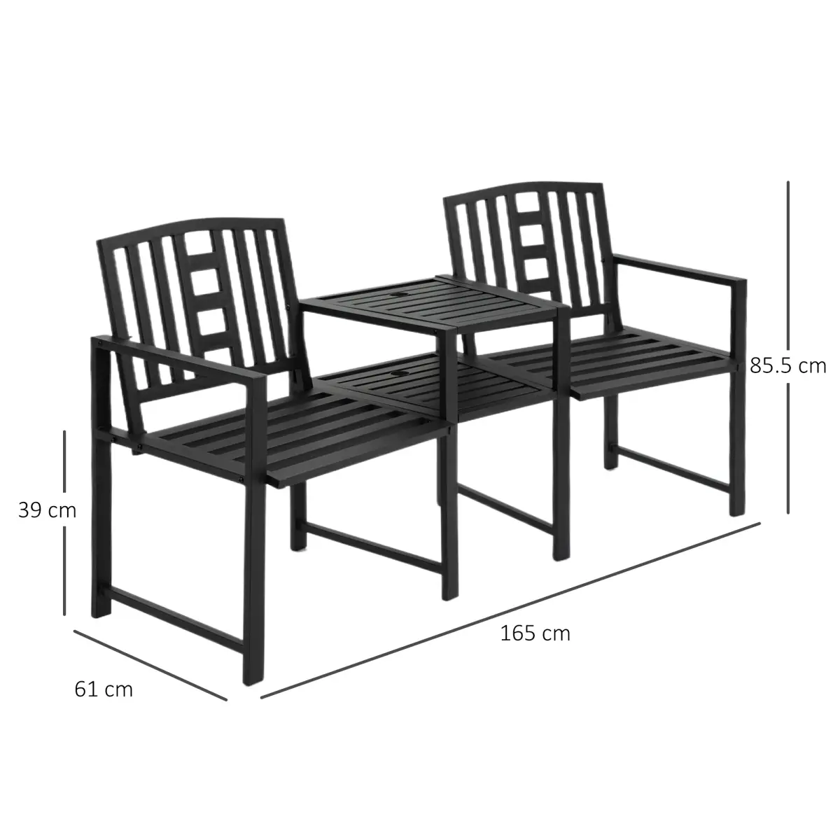 2 Seat Garden Chair Bench Loveseats w/Coffee Table Slatted Design Patio Yard by Unbranded