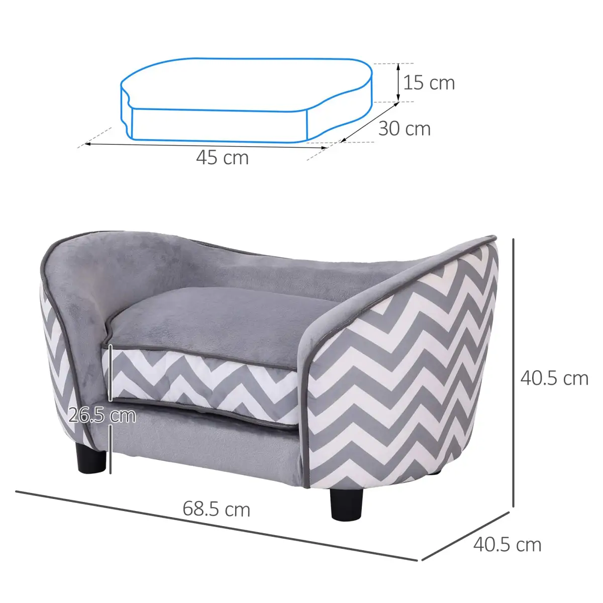 PawHut Dog Sofa Pet Couch for XS Dogs with Removable Sponge Padded Cushion Grey by PawHut