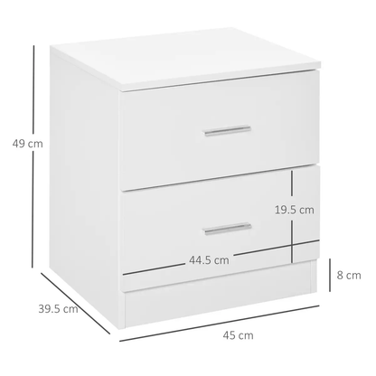 Bedside Table w/ 2 Drawers, Nightstand, Side Storage Cabinet Unit by HOMCOM