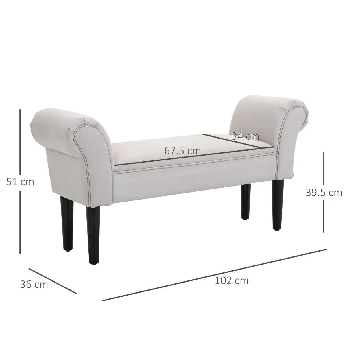 Elegant Flannelette Home End Bench Wood Legs Padding High Scrolled Ends by Unbranded