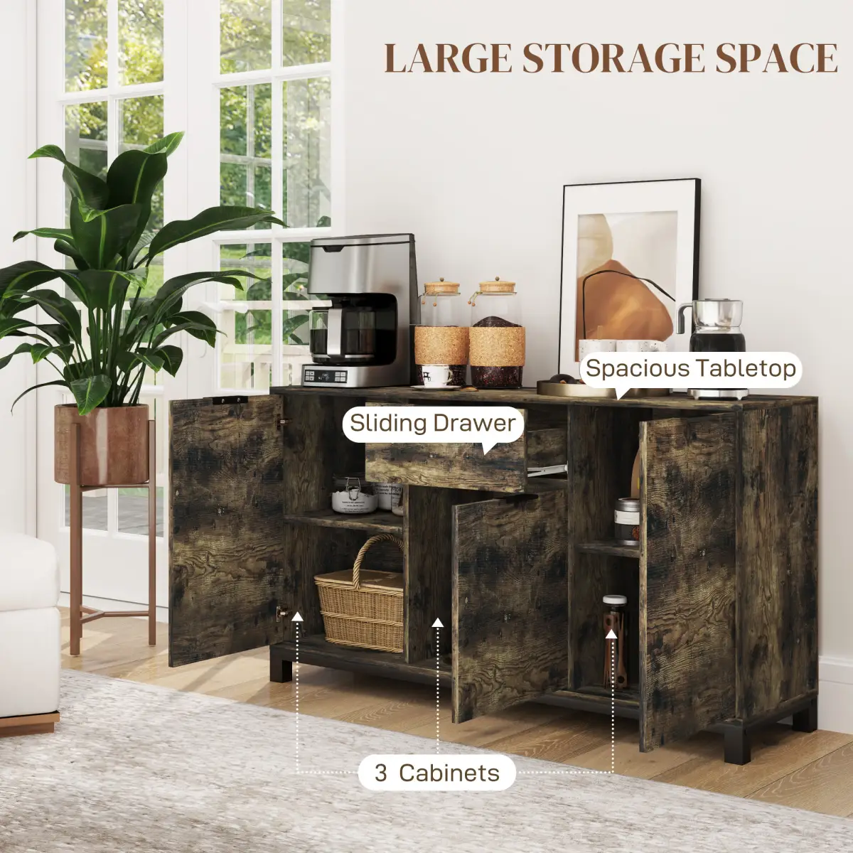 HOMCOM Sideboard, Industrial Storage Cabinet for Living Room, Rustic Brown by HOMCOM