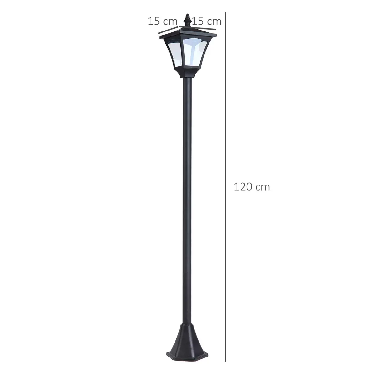 Outdoor Garden Solar Post Lamp Dimmable LED Lantern Bollard 1.2M Tall Black by Outsunny
