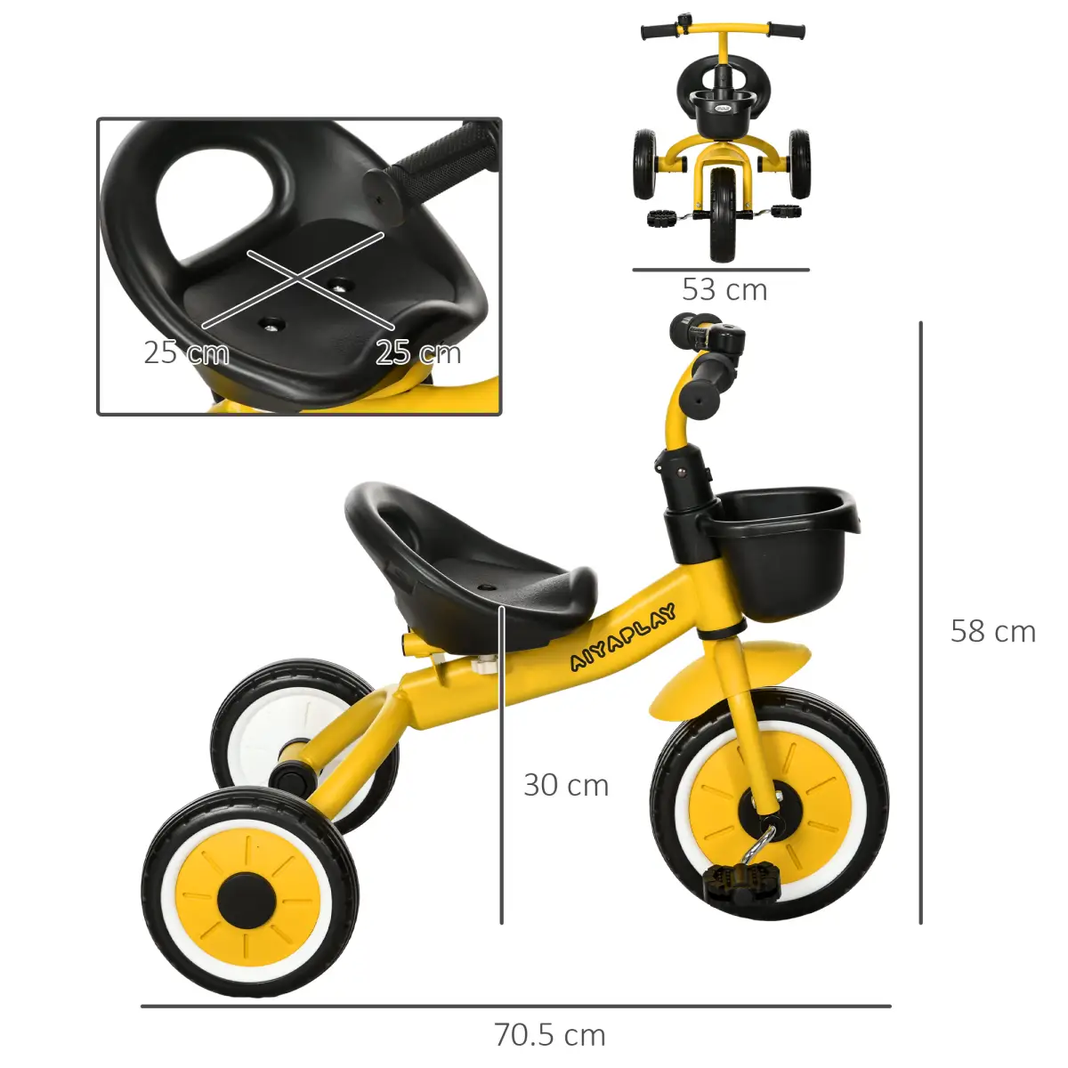 AIYAPLAY Trike with Adjustable Seat Basket Kids Tricycle for 2-5 Year Old Yellow by AIYAPLAY
