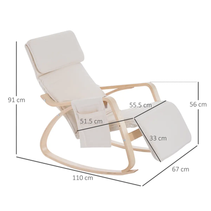 Rocking Chair Recliner Armchair with Adjustable Footrest, Cream White by HOMCOM