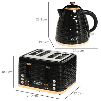 HOMCOM Kettle and Toaster Set 1.7L Rapid Boil Kettle & 4 Slice Toaster Black by HOMCOM