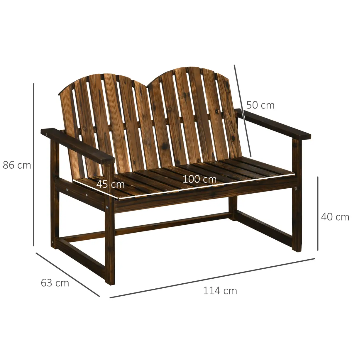 Outdoor Wooden Bench for Two People, Patio Loveseat Chair with Slatted Backrest by Outsunny