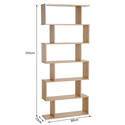 6-Tier Wooden Modern S-Shaped Shelf Storage Unit Home Office Oak Colour by Unbranded