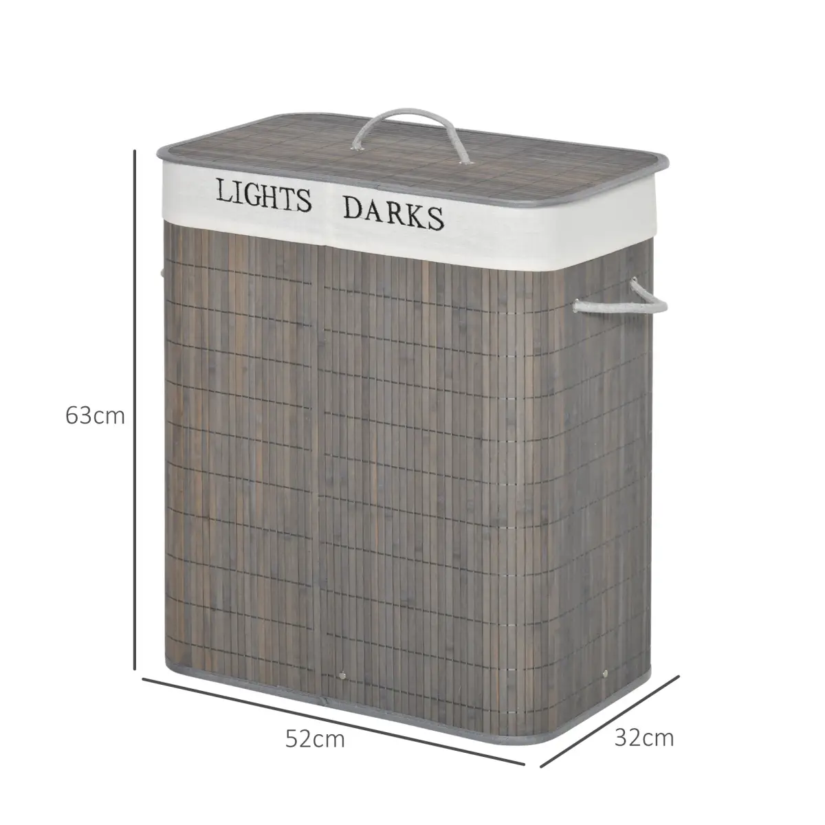 100L Bamboo Laundry Basket with Flip Lid Foldable, Grey Lining, by HOMCOM