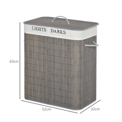 100L Bamboo Laundry Basket with Flip Lid Foldable, Grey Lining, by HOMCOM