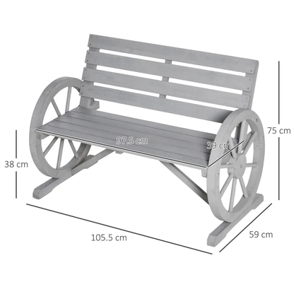 2 Seater Bench Armrest Chair & Wooden Cart Wagon Wheel Rustic High Back Grey by Outsunny