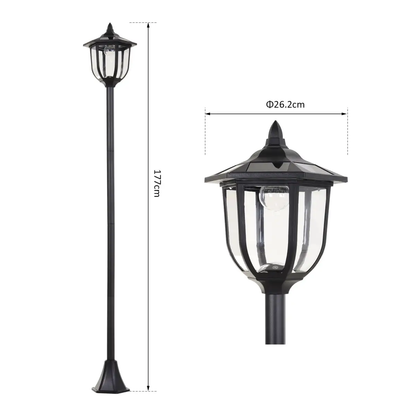 1.77m Tall Free-Standing ABS Garden Solar LED Lamp Post Black by Outsunny