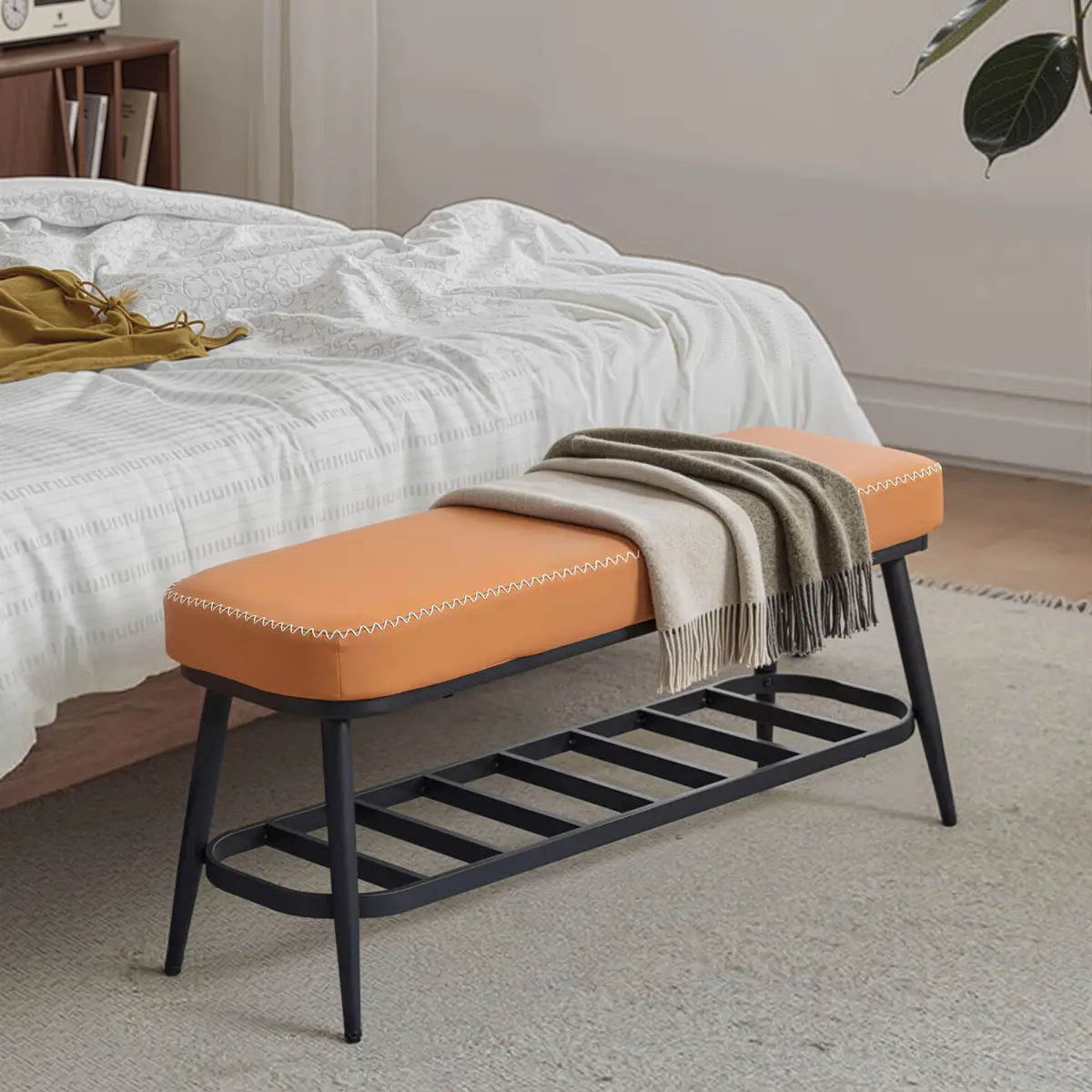 Leather Shoe Storage Bench by N/A