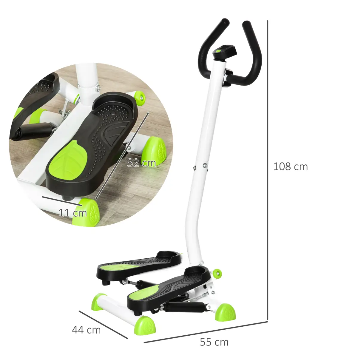Adjustable Stepper Aerobic Ab Exercise Machine LCD Screen Handle, White HOMCOM by Unbranded