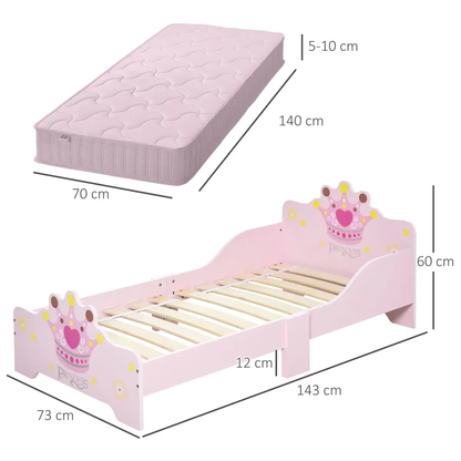 Kids Wooden Princess Crown & Flower Single Bed Safety Side Rails Slats by Homcom