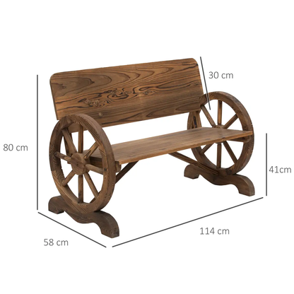 Fir Wood 2-Seater Outdoor Garden Wagon Wheel Bench by Outsunny