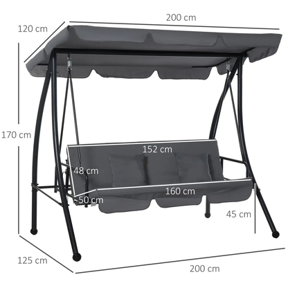 2-in-1 Patio Swing Chair Lounger 3 Seater Hammock Bed Dark Grey Cushion by Outsunny