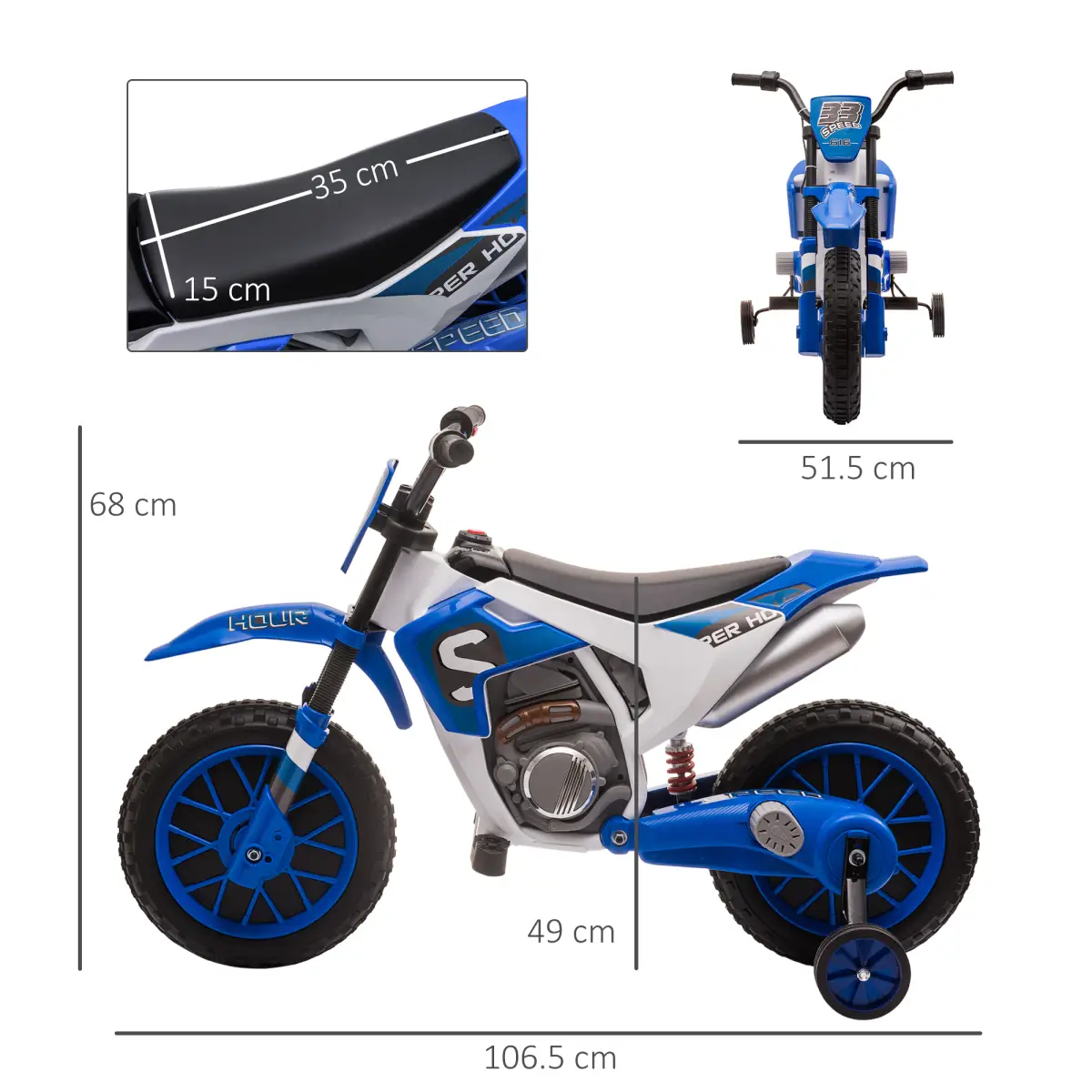 12V Kids Electric Motorbike Ride-On Motorcycle Training Wheels - Blue by HOMCOM