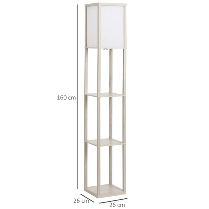 4-Tier Floor Lamp, Floor Light with Storage Shelf White and Oak 3-Tier by HOMCOM